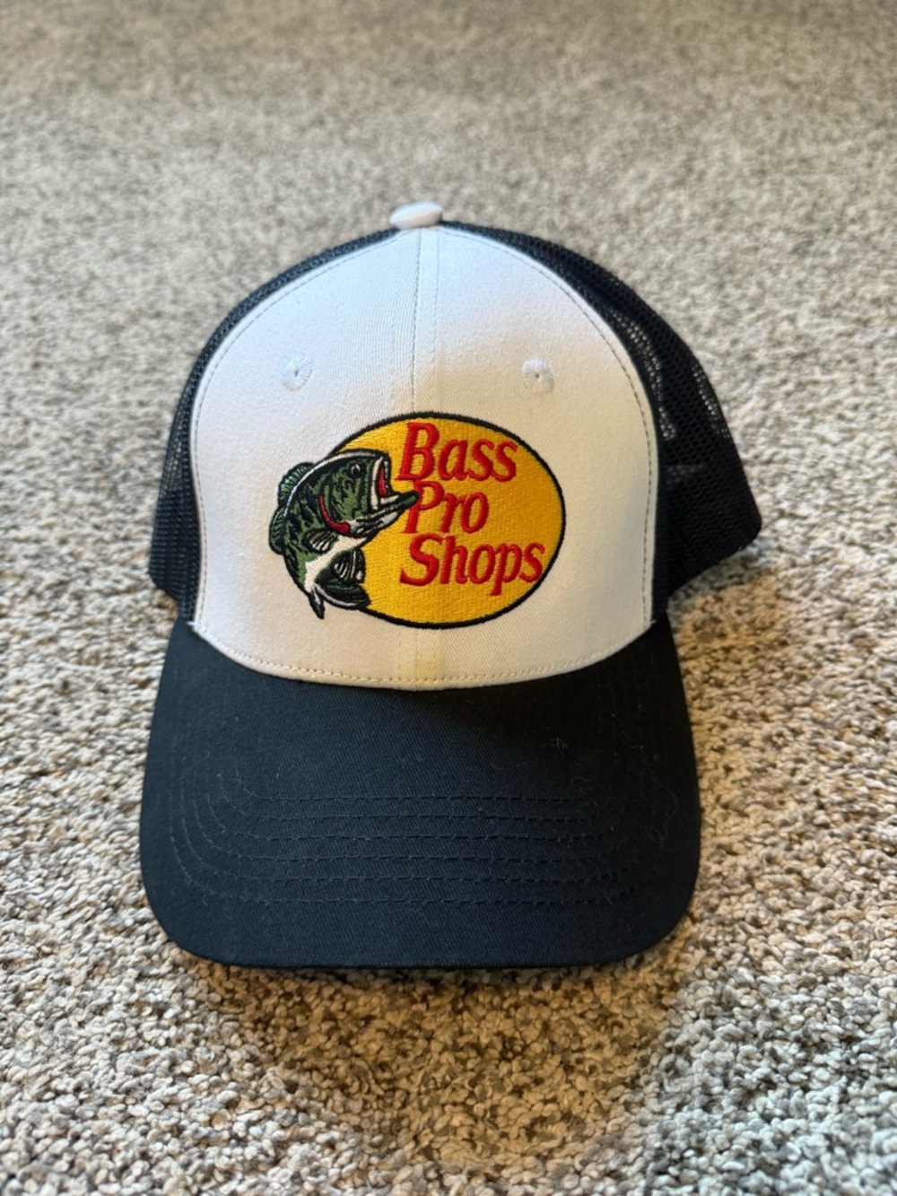 Bass Pro Shops White Front Black Mesh Logo Cap